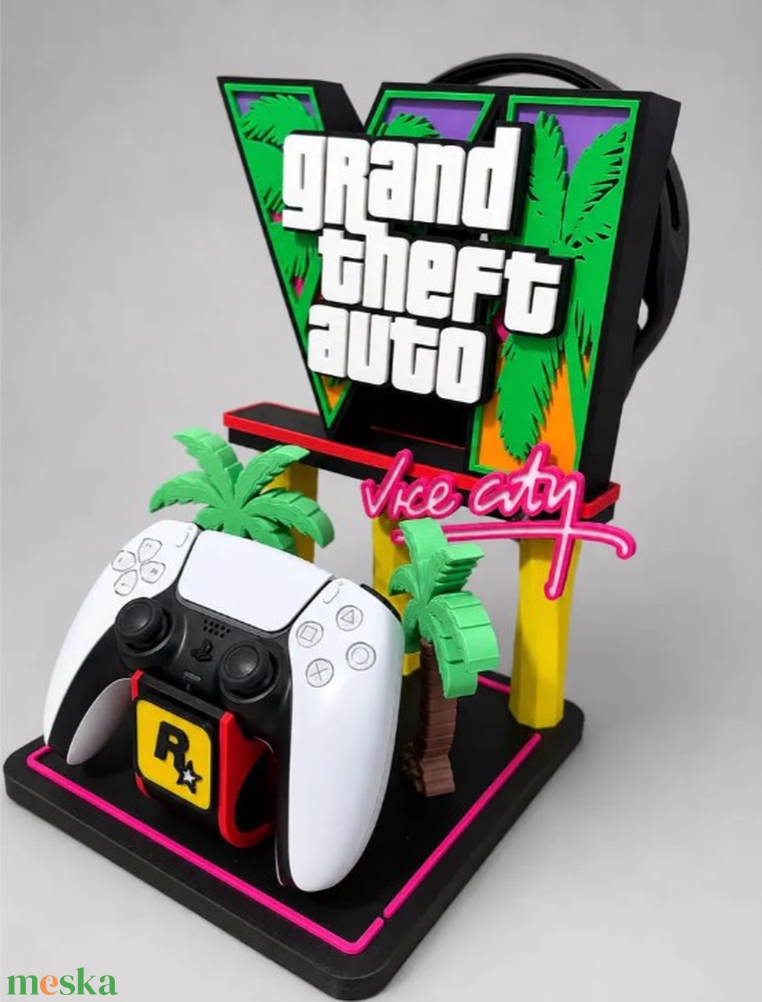 GTA VI x Vice City PS5 kontroller tartó . - otthon & életmód - tárolás & rendszerezés - kontroller tartók - Meska.hu
