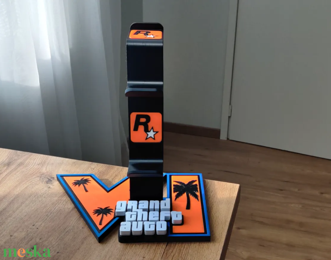 GTA VI PS5/Xbox dupla controller + fülhallgató tartó. - otthon & életmód - tárolás & rendszerezés - kontroller tartók - Meska.hu