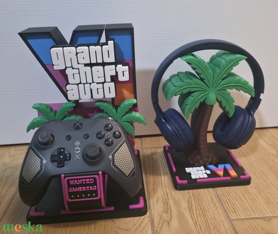 GTA VI (Vice City) Kontroller és Fejhallgató Tartó Állvány Szett. - otthon & életmód - tárolás & rendszerezés - kontroller tartók - Meska.hu