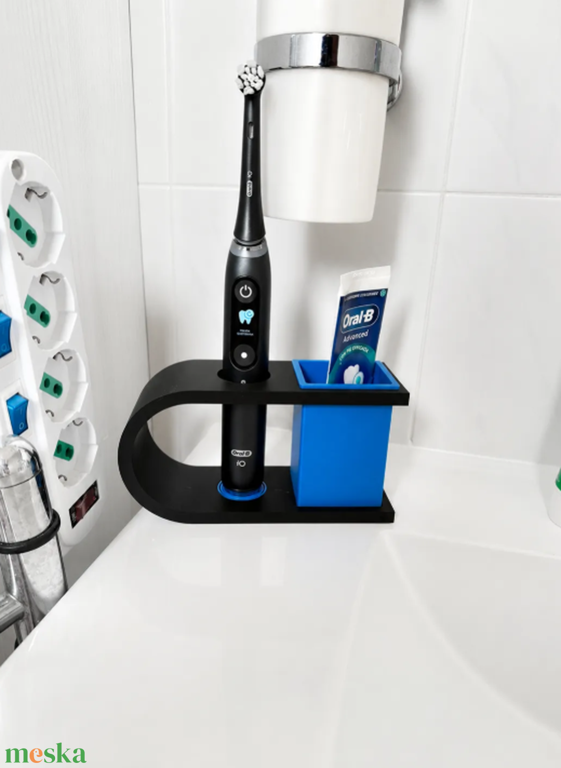 Minimál stílusú  Oral-B iO fogkefe és fogkrém rendszerező  - otthon & életmód - fürdőszoba - fürdőszobai tároló - Meska.hu