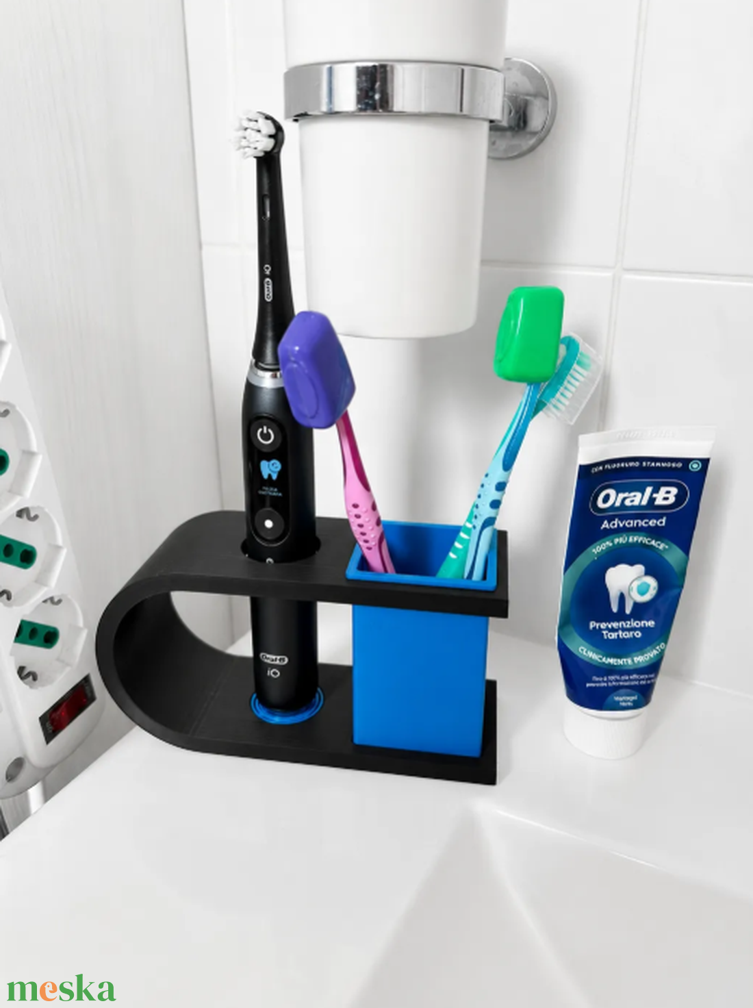 Minimál stílusú  Oral-B iO fogkefe és fogkrém rendszerező  - otthon & életmód - fürdőszoba - fürdőszobai tároló - Meska.hu
