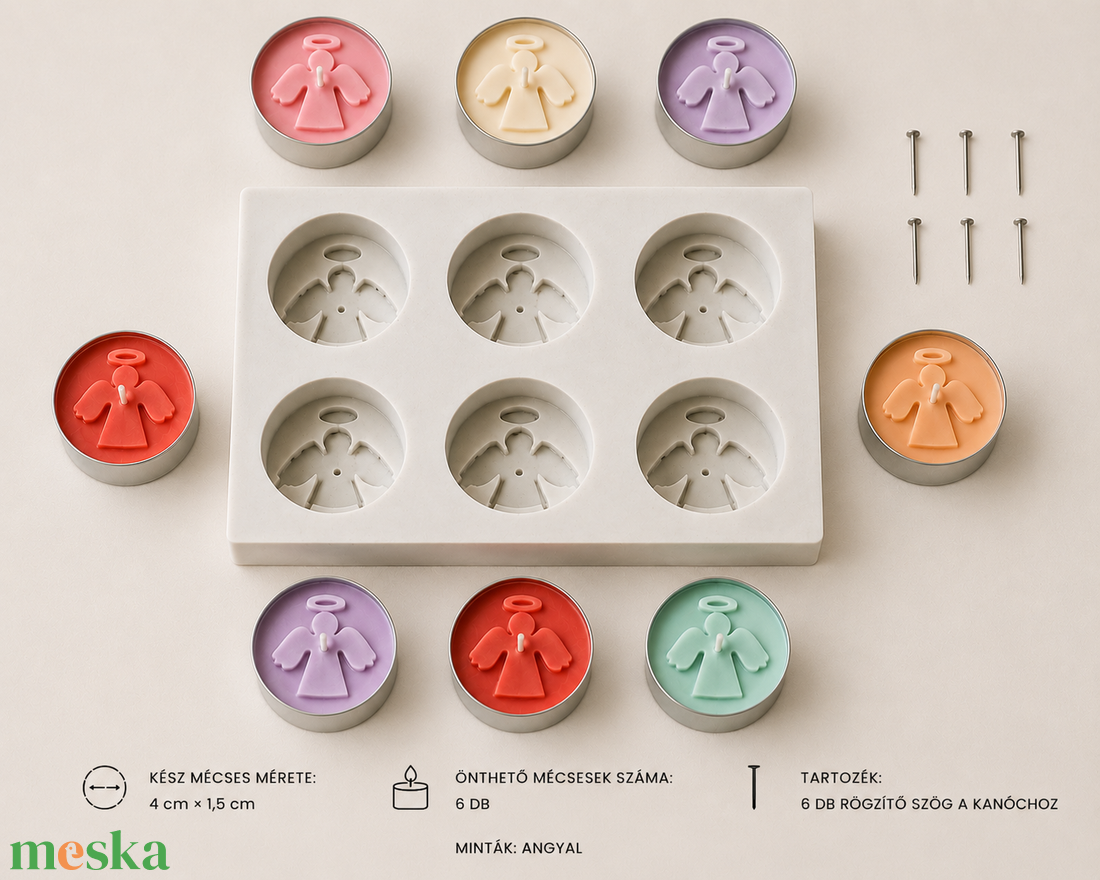 Angyalka mintás mécses szilikon öntőforma � 6 db-os gyertyaforma - kellékek & szerszámok - vegyes alapanyag - szilikon öntőforma - Meska.hu
