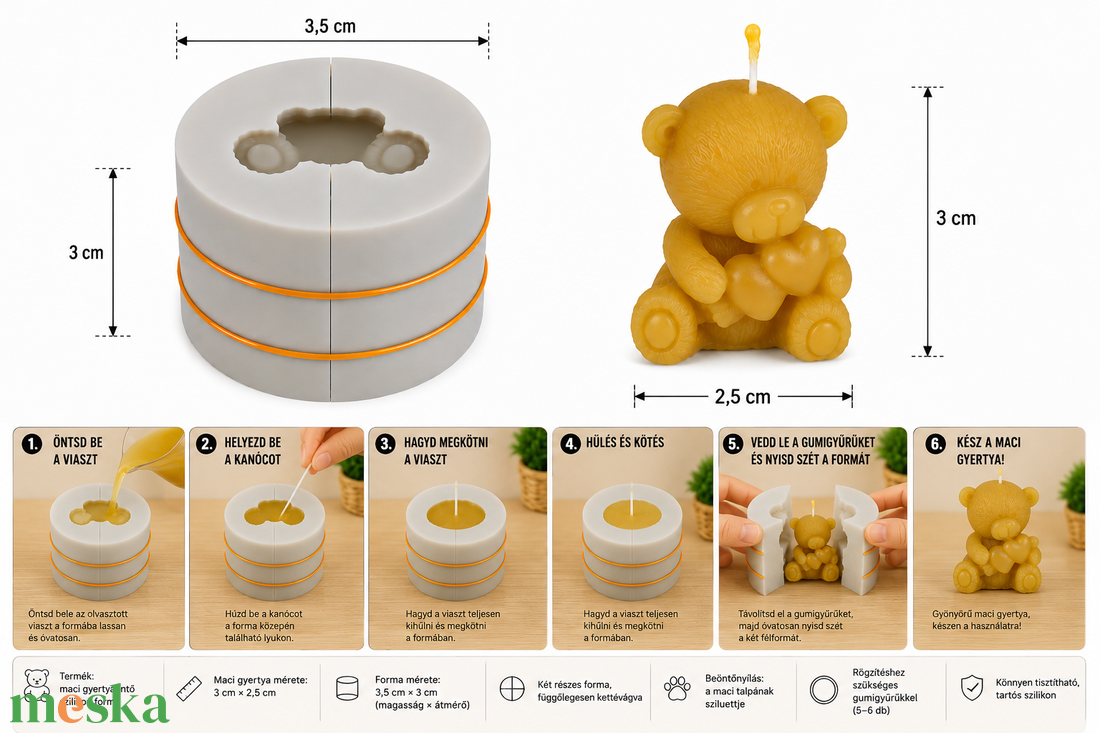 Macifiú szívecskével szilikon forma - kellékek & szerszámok - vegyes alapanyag - szilikon öntőforma - Meska.hu