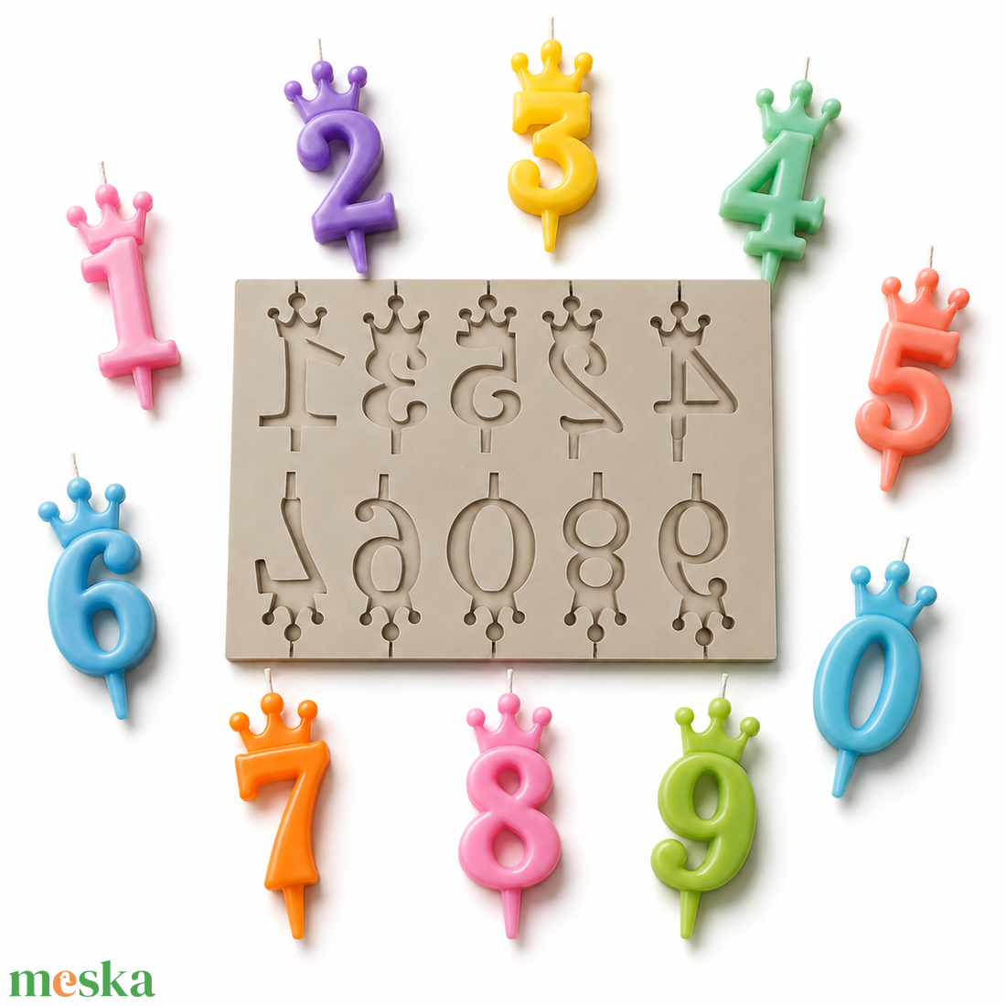 Koronás számos tortagyertya szilikon öntőforma 0�9 � magyar termék - kellékek & szerszámok - vegyes alapanyag - szilikon öntőforma - Meska.hu