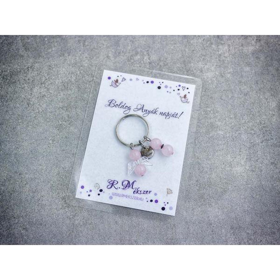 Boldog Anyák napját kulcstartó rózsakvarccal - táska & tok - kulcstartó & táskadísz - kulcstartó - Meska.hu