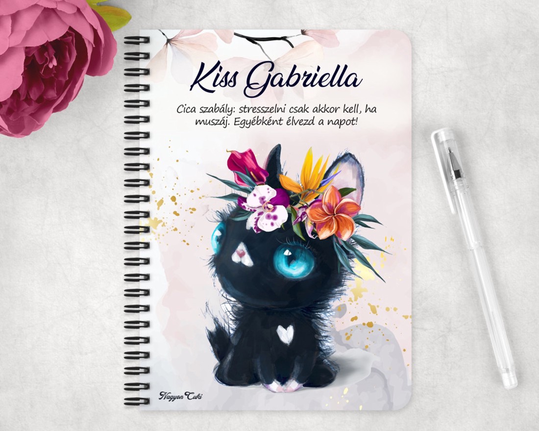 Személyre szabható - Tündéri fekete cicus mintás A6-os füzet - otthon & életmód - papír, írószer - jegyzetfüzet & napló - Meska.hu