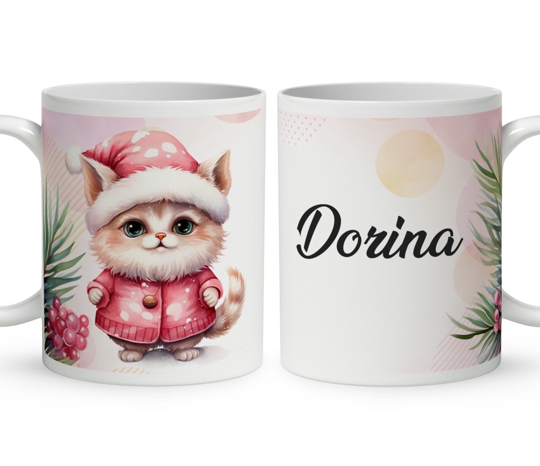 Kérd a neveddel - Pink karácsonyi cica mintás bögre - otthon & életmód - konyhafelszerelés, tálalás - tálalás - bögre & csésze - Meska.hu