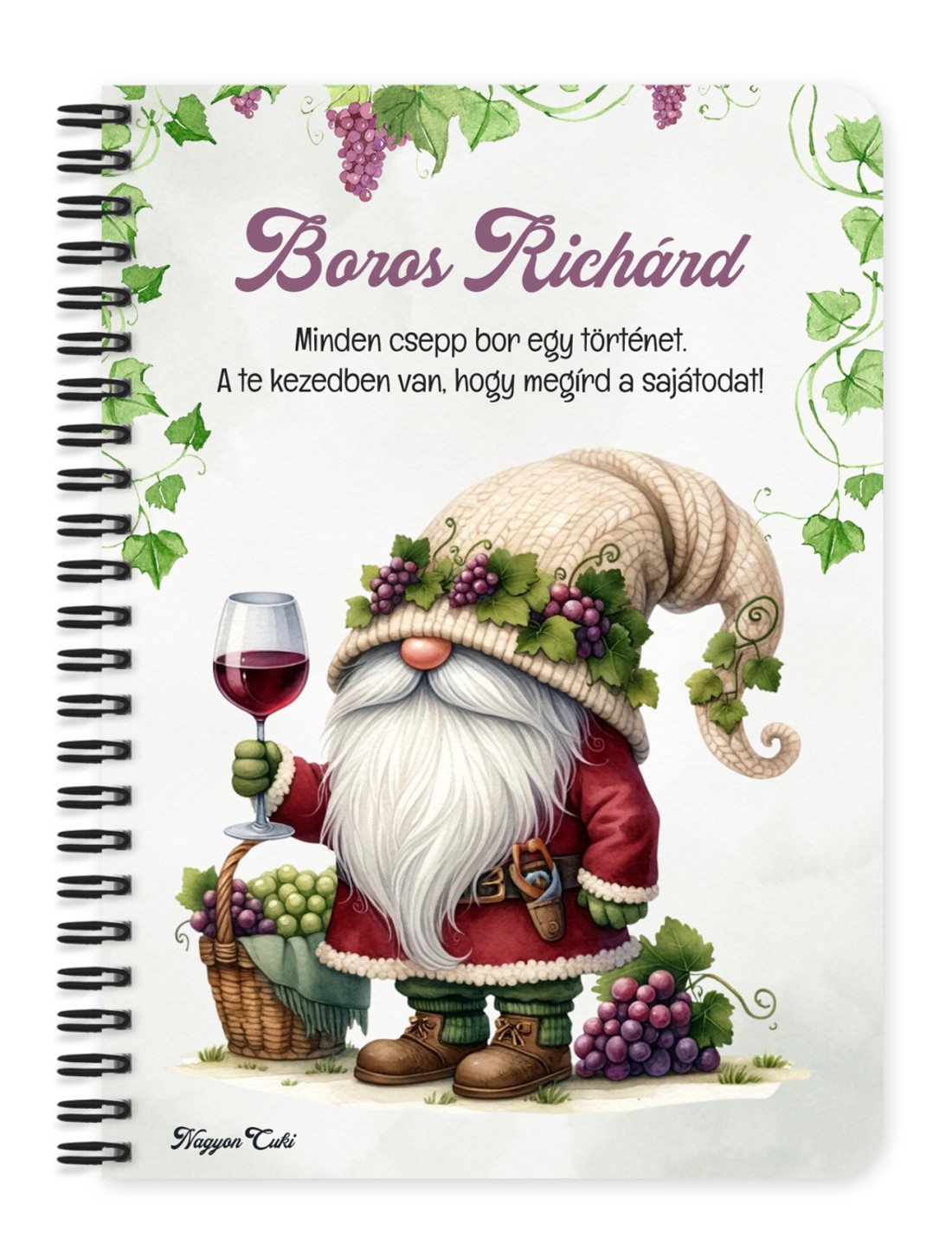 Személyre szabható - A legjobb borász manó koccintsunk mintás A6-os füzet - otthon & életmód - papír, írószer - jegyzetfüzet & napló - Meska.hu