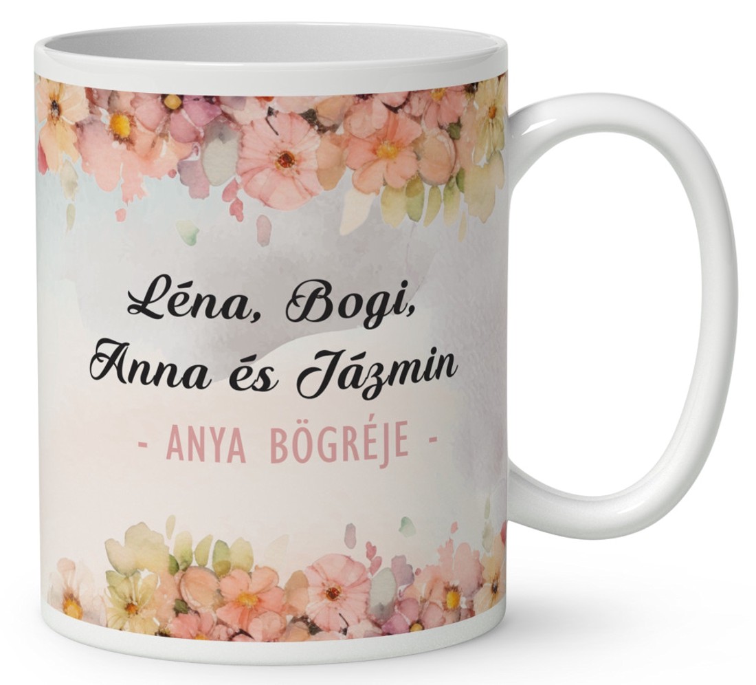 Kérd a neveddel - Anya és a négy gyerek mintás bögre - otthon & életmód - konyhafelszerelés, tálalás - tálalás - bögre & csésze - Meska.hu