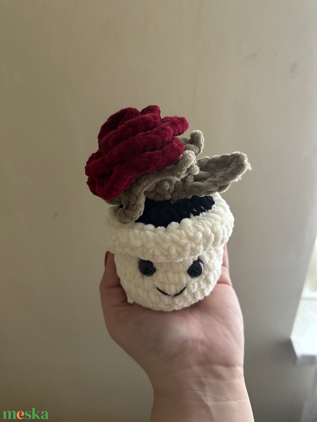 Horgolt cserepes rózsa - otthon & életmód - virágdekoráció - virágdíszek - virágdísz kaspóban - Meska.hu