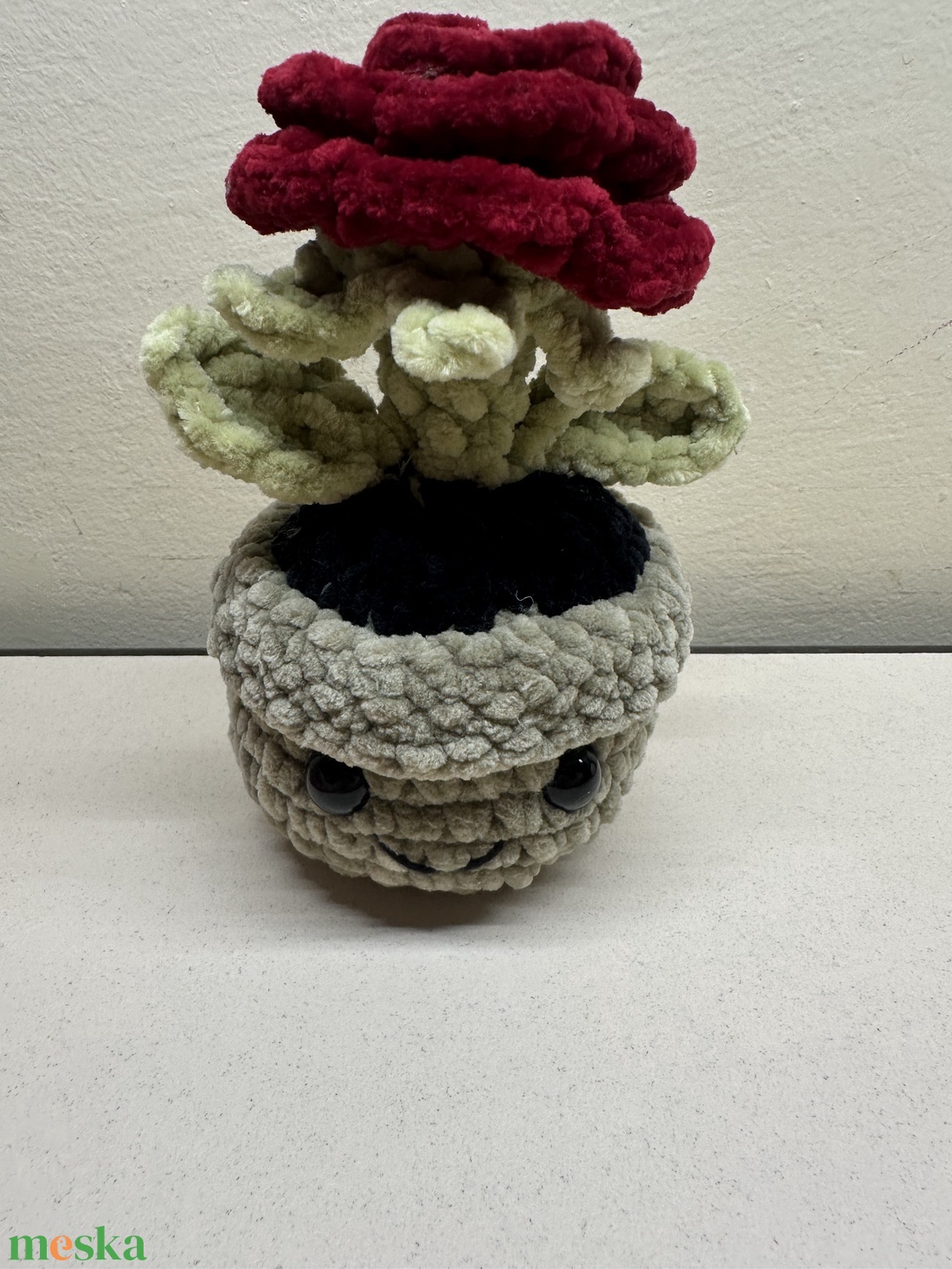 Horgolt cserepes rózsa - otthon & életmód - virágdekoráció - virágdíszek - virágdísz kaspóban - Meska.hu