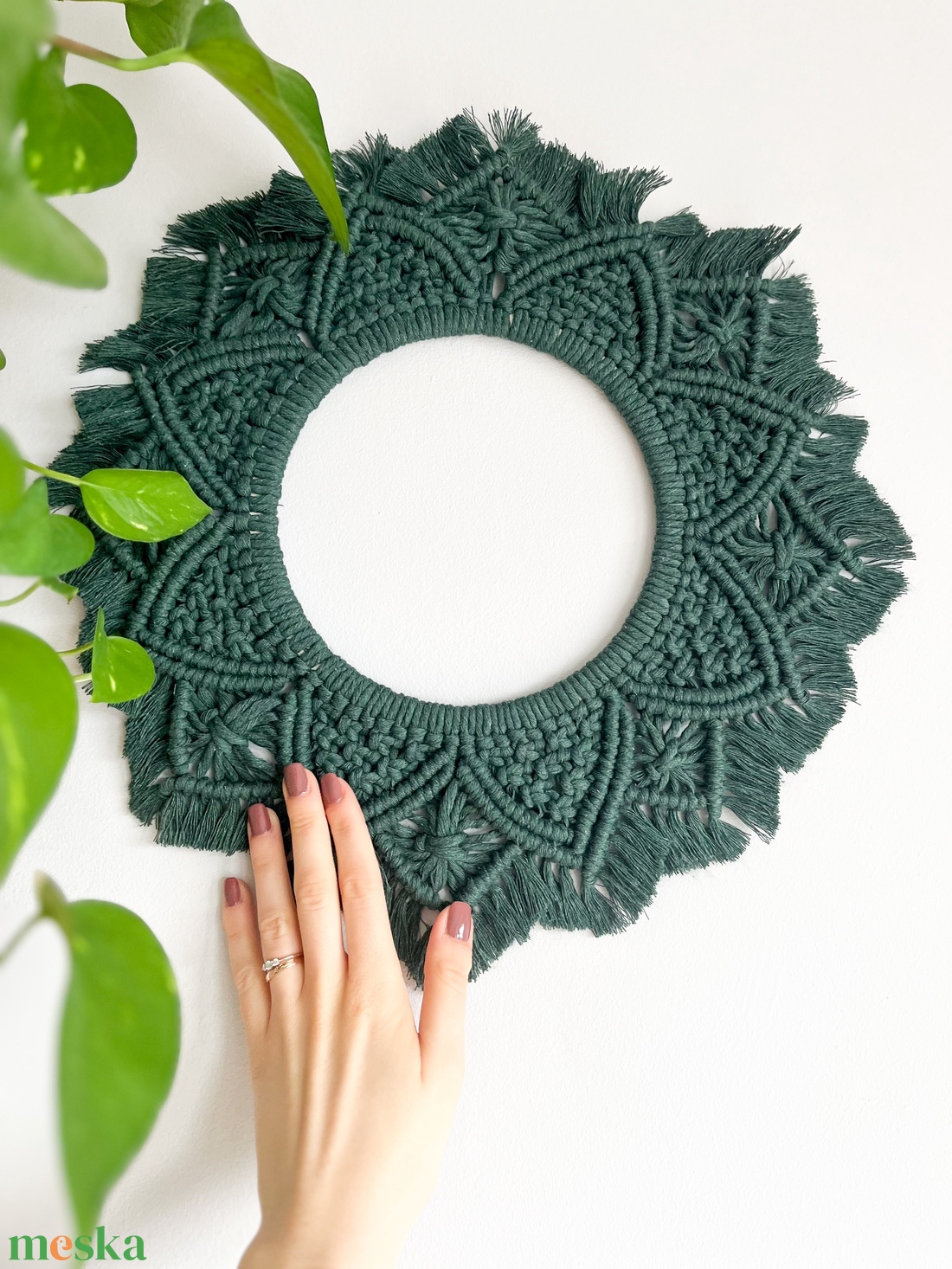 Makramé mandala, makramé koszorú, natúr makramé dekor, bohém mandala - otthon & életmód - dekoráció - fali és függő dekoráció - falra akasztható dekor - Meska.hu