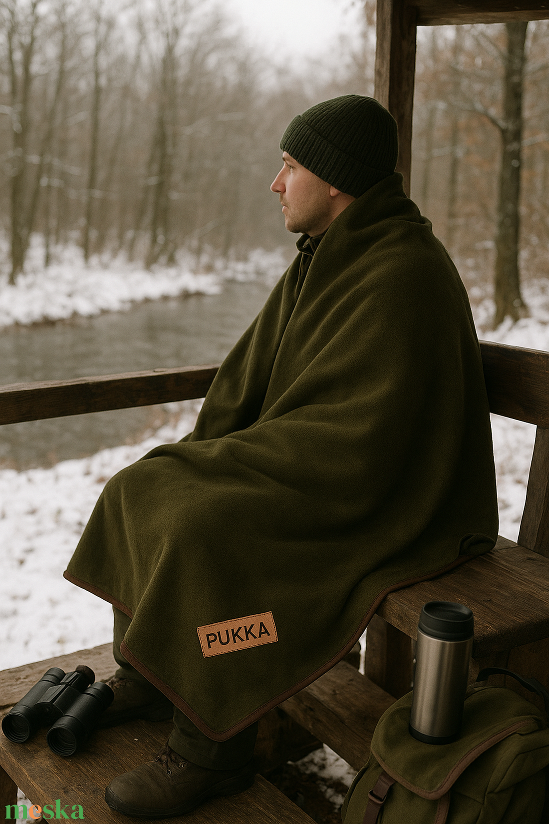  Horgász duplarétegű Flanel Fleece takaró hordozóval 145x200 - otthon & életmód - lakástextil - felnőtt takaró, pléd - Meska.hu