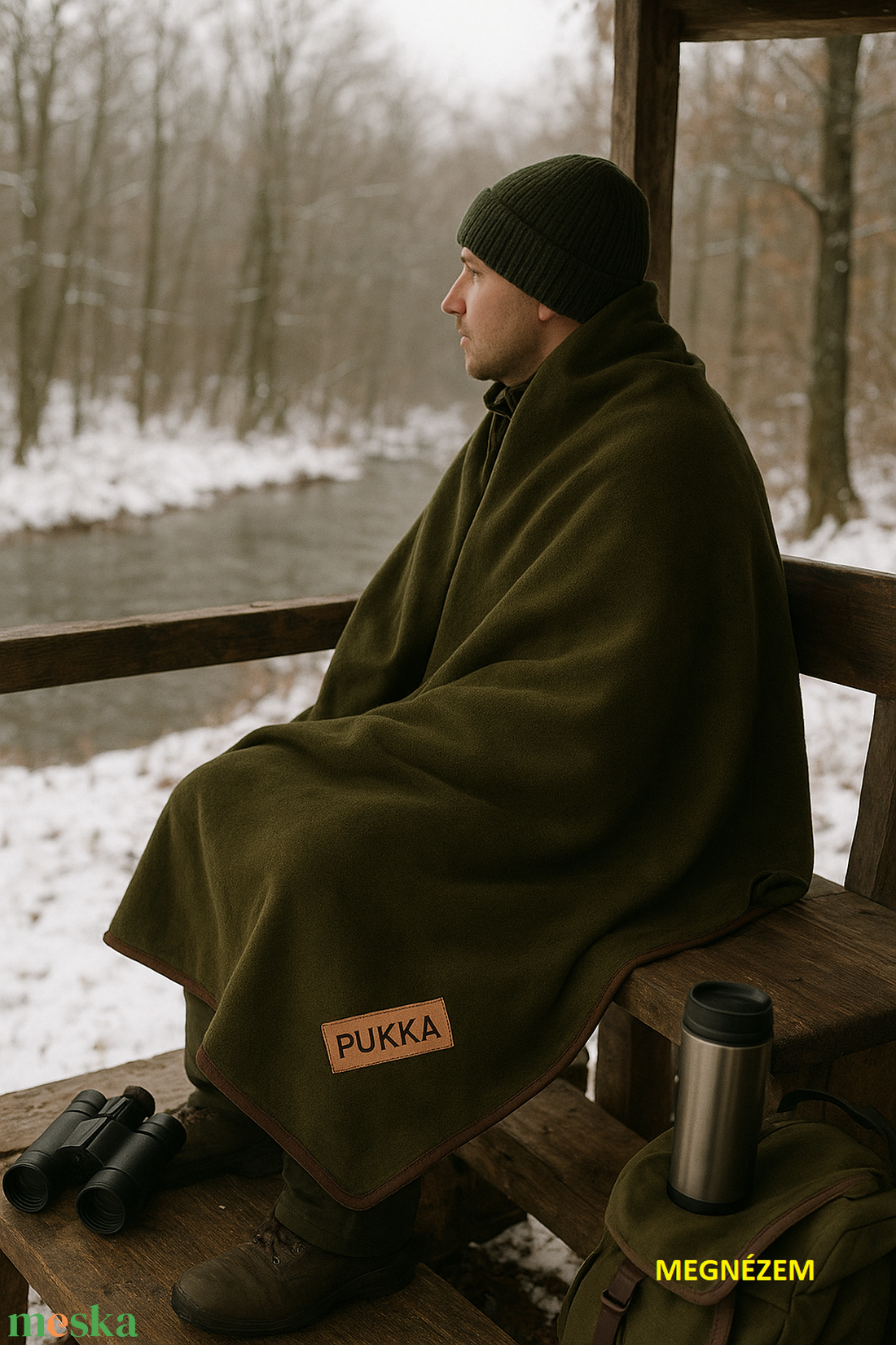 Vadász-horgász kétoldalas Fleece takaró hordozóval 145 x 200 - otthon & életmód - lakástextil - felnőtt takaró, pléd - Meska.hu