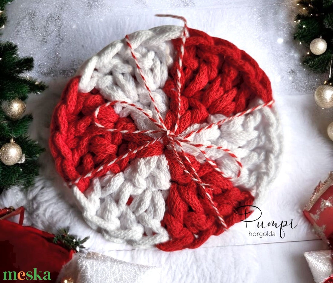 Karácsonyi horgolt poháralátét - otthon & életmód - konyhafelszerelés, tálalás - tálalás - tányér- és poháralátét - Meska.hu