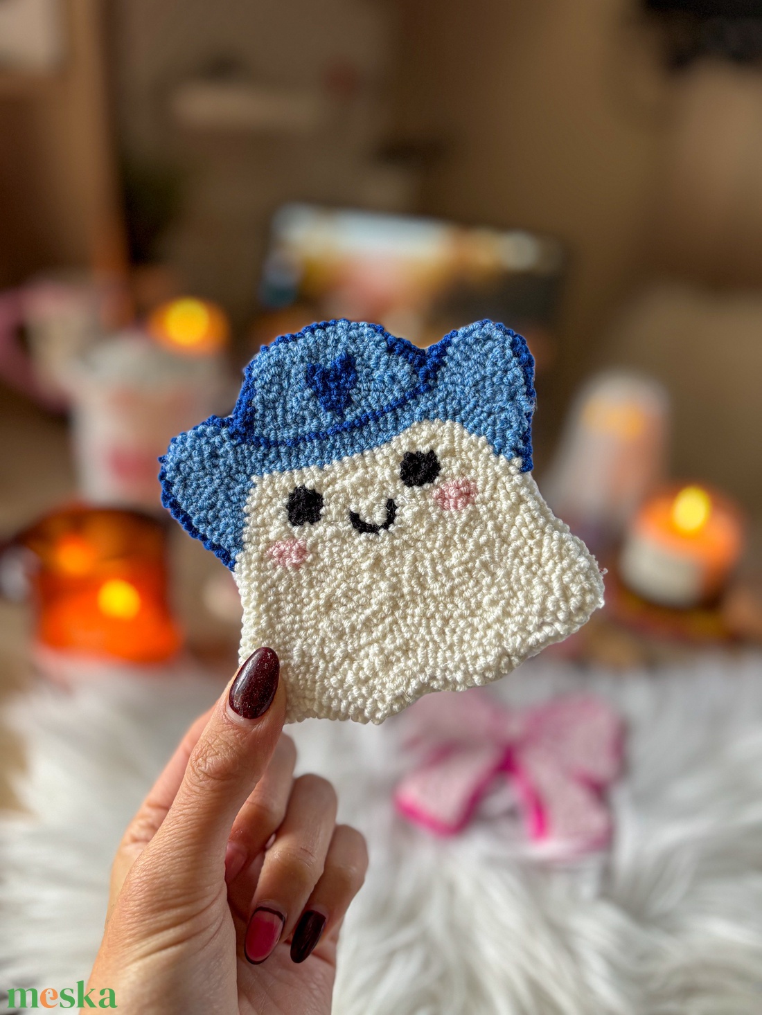 Hímzett poháralátét, Kék cowboy szellem - otthon & életmód - dekoráció - dísztárgy - Meska.hu