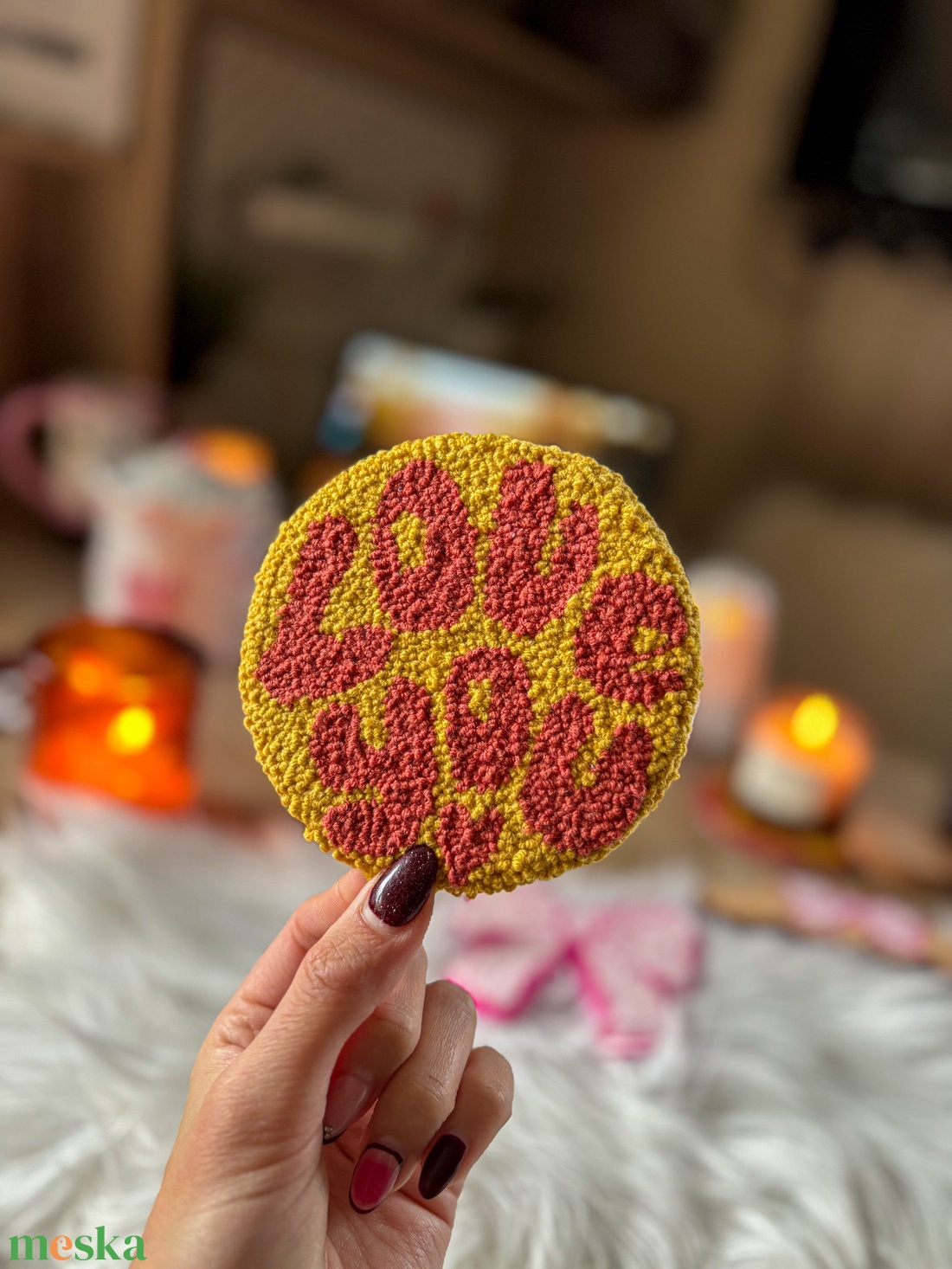 Hímzett poháralátét, Love you  - otthon & életmód - dekoráció - dísztárgy - Meska.hu