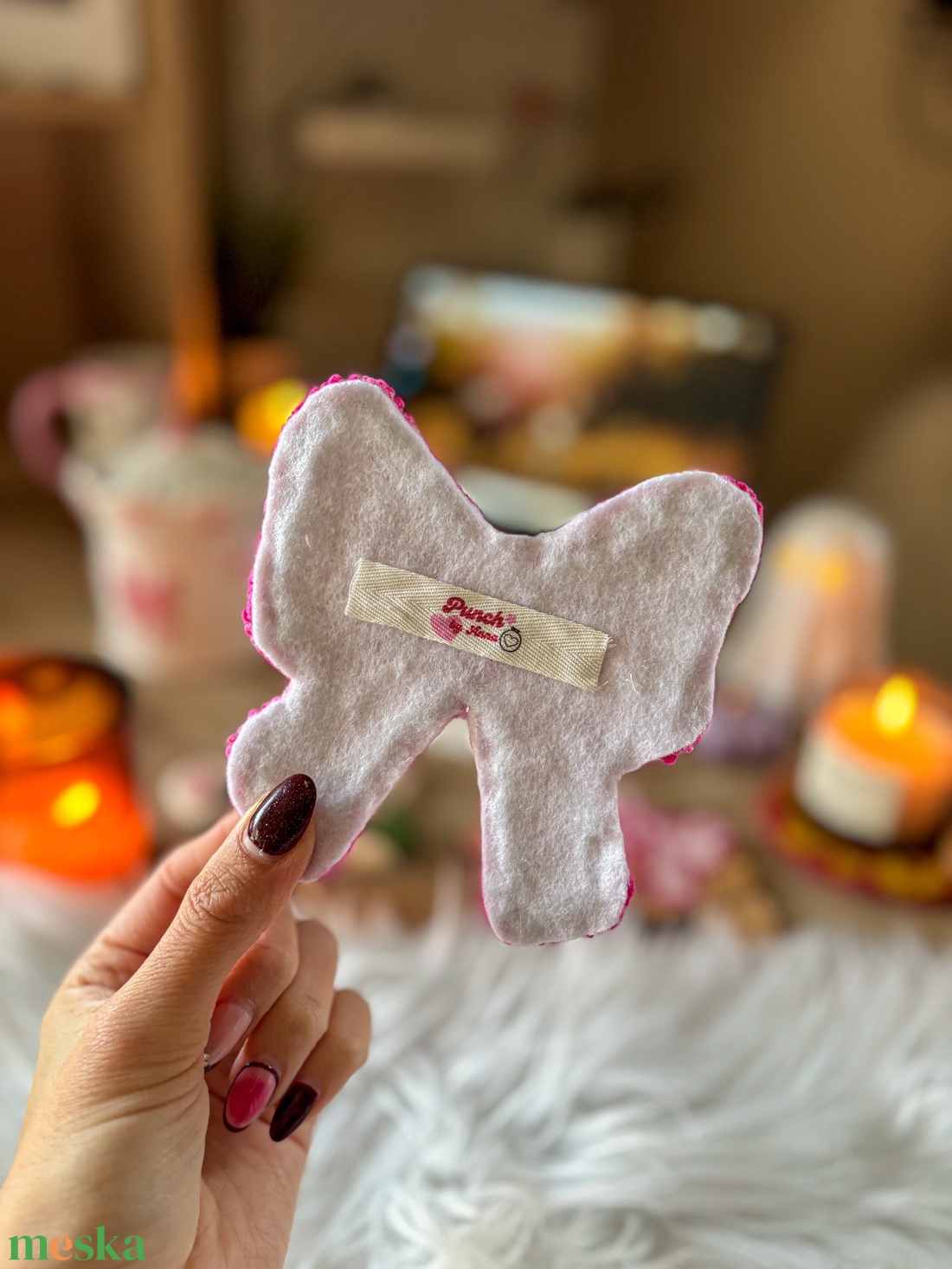 Hímzett poháralátét, Rózsaszín masni - otthon & életmód - dekoráció - dísztárgy - Meska.hu