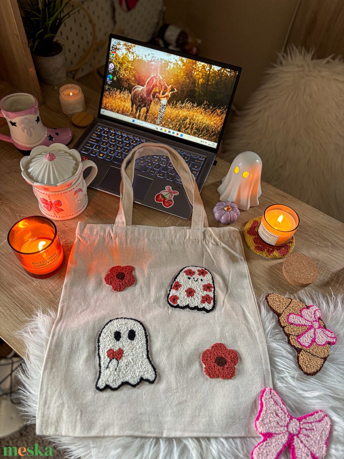 Hímzett vászontáska, virágos szellem - táska & tok - bevásárlás & shopper táska - shopper, textiltáska, szatyor - Meska.hu