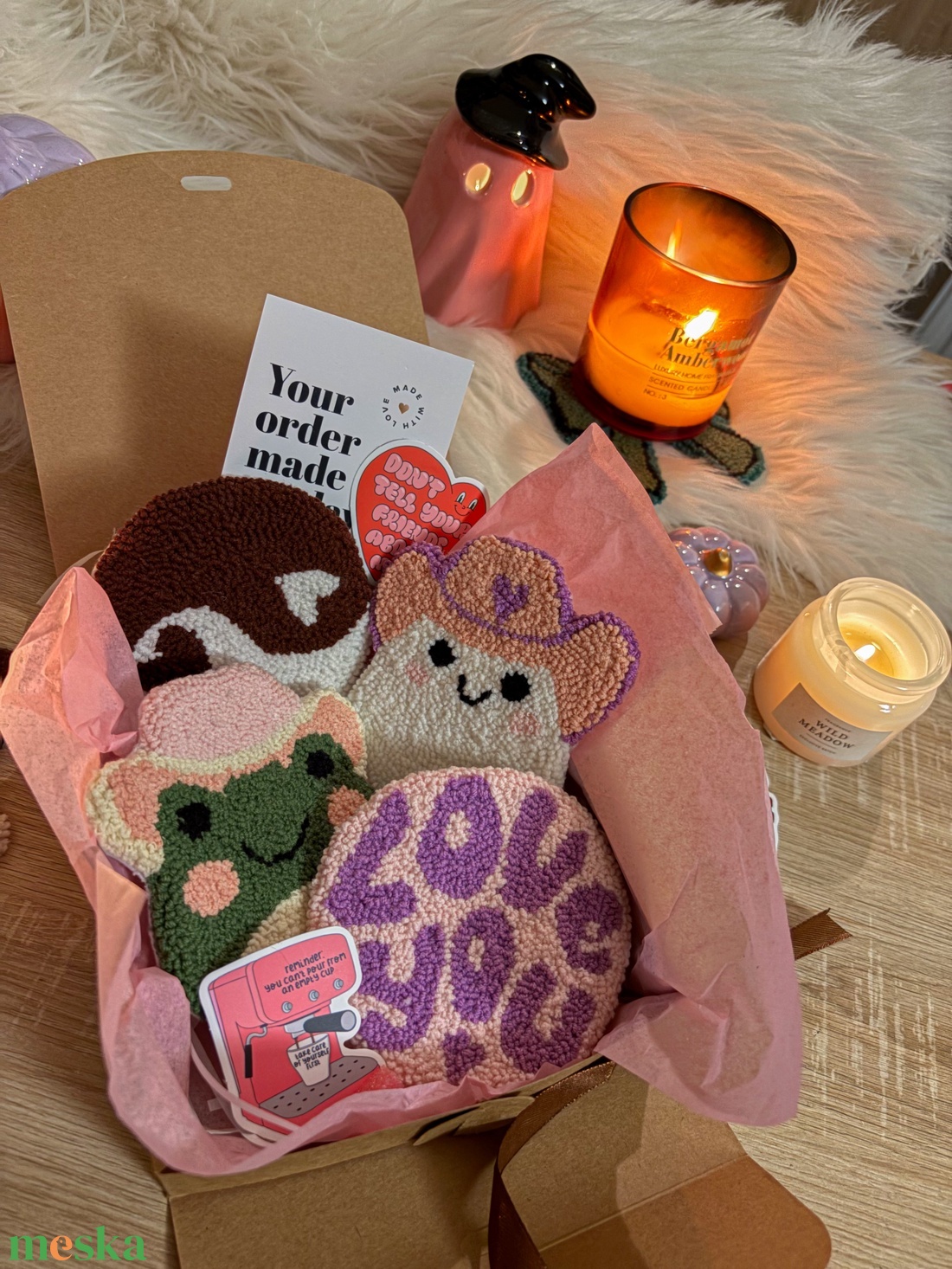 Hímzett poháralátét, 4 db-os szet (Yin-Yang, �love you, béka, szellem) - otthon & életmód - dekoráció - dísztárgy - Meska.hu