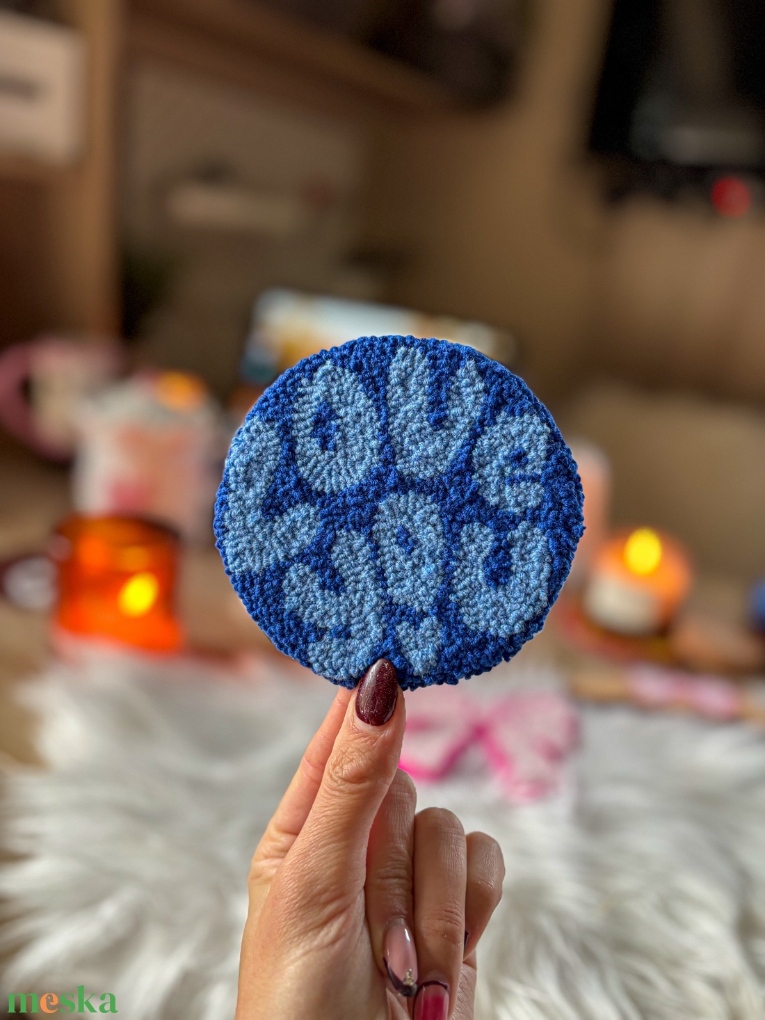 Hímzett poháralátét, �Love you kék felirat  - otthon & életmód - dekoráció - asztal és polc dekoráció - asztaldísz - Meska.hu