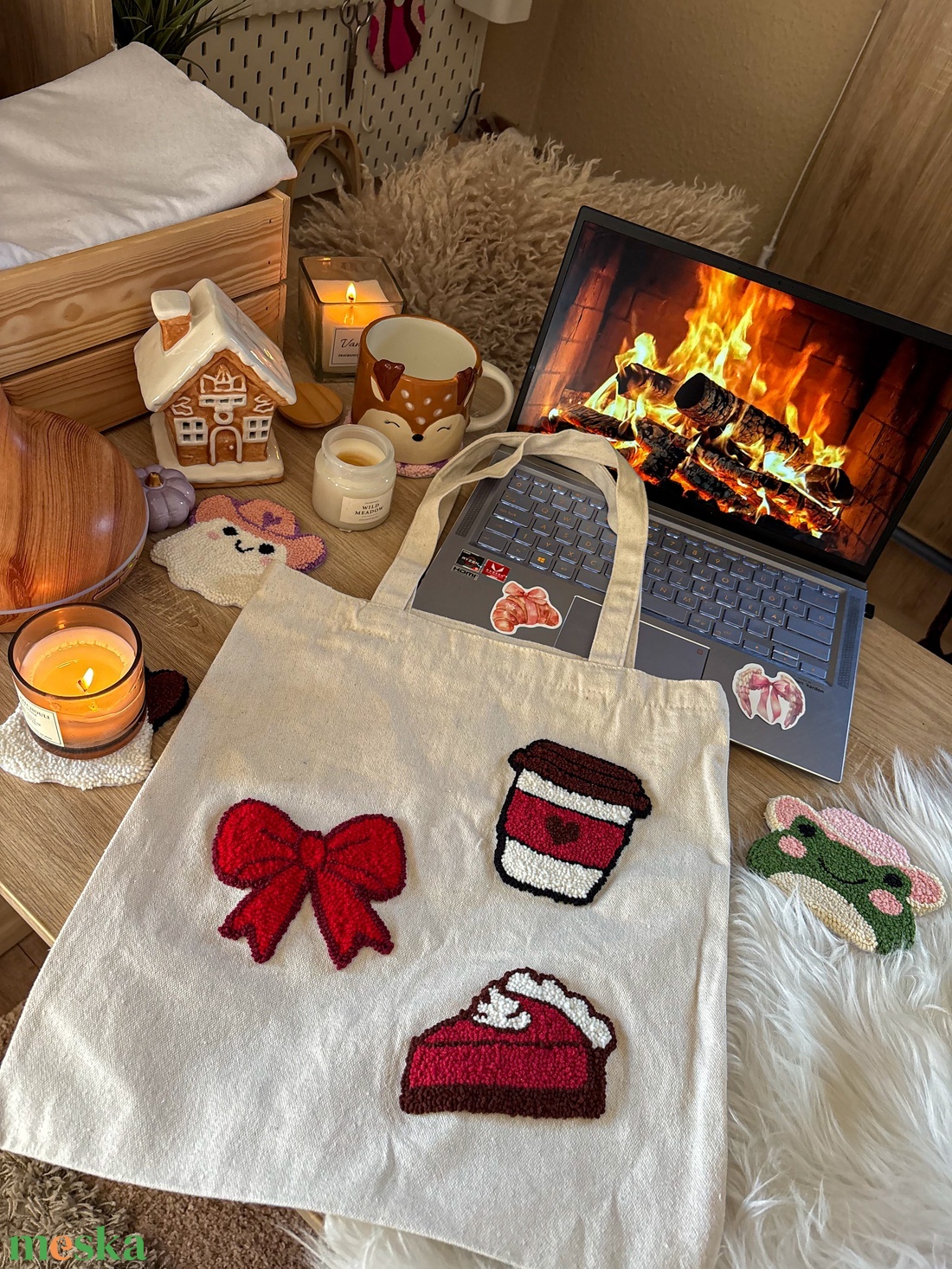 Vászontáska, masni, süti, kávé - táska & tok - bevásárlás & shopper táska - shopper, textiltáska, szatyor - Meska.hu