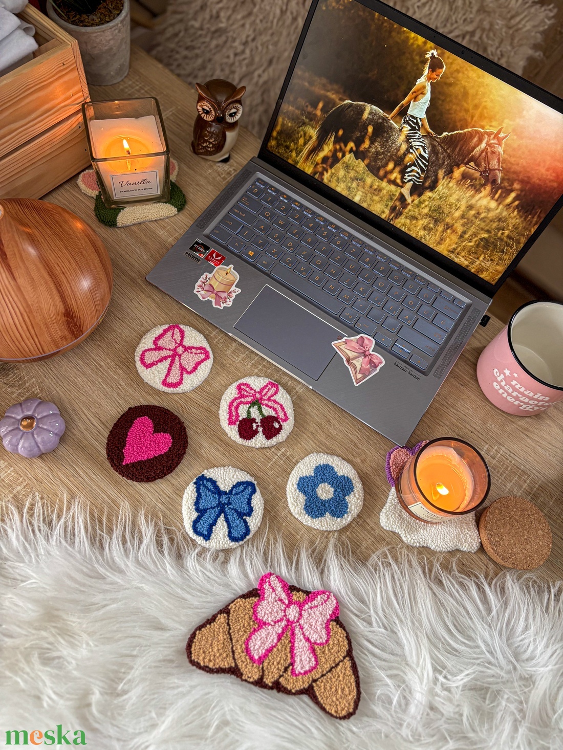 Hímzett autós poháralátét, masnik - otthon & életmód - autó - autós matrica - Meska.hu