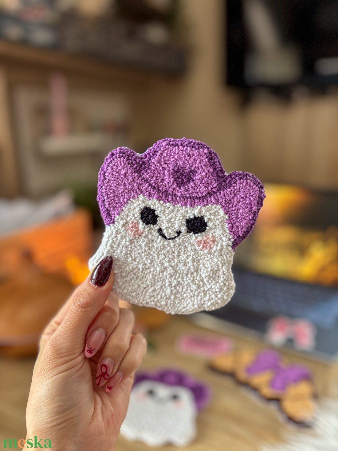 hímzett poháralátét, lila cowboy cowboykalapos szellem - otthon & életmód - dekoráció - asztal és polc dekoráció - asztaldísz - Meska.hu