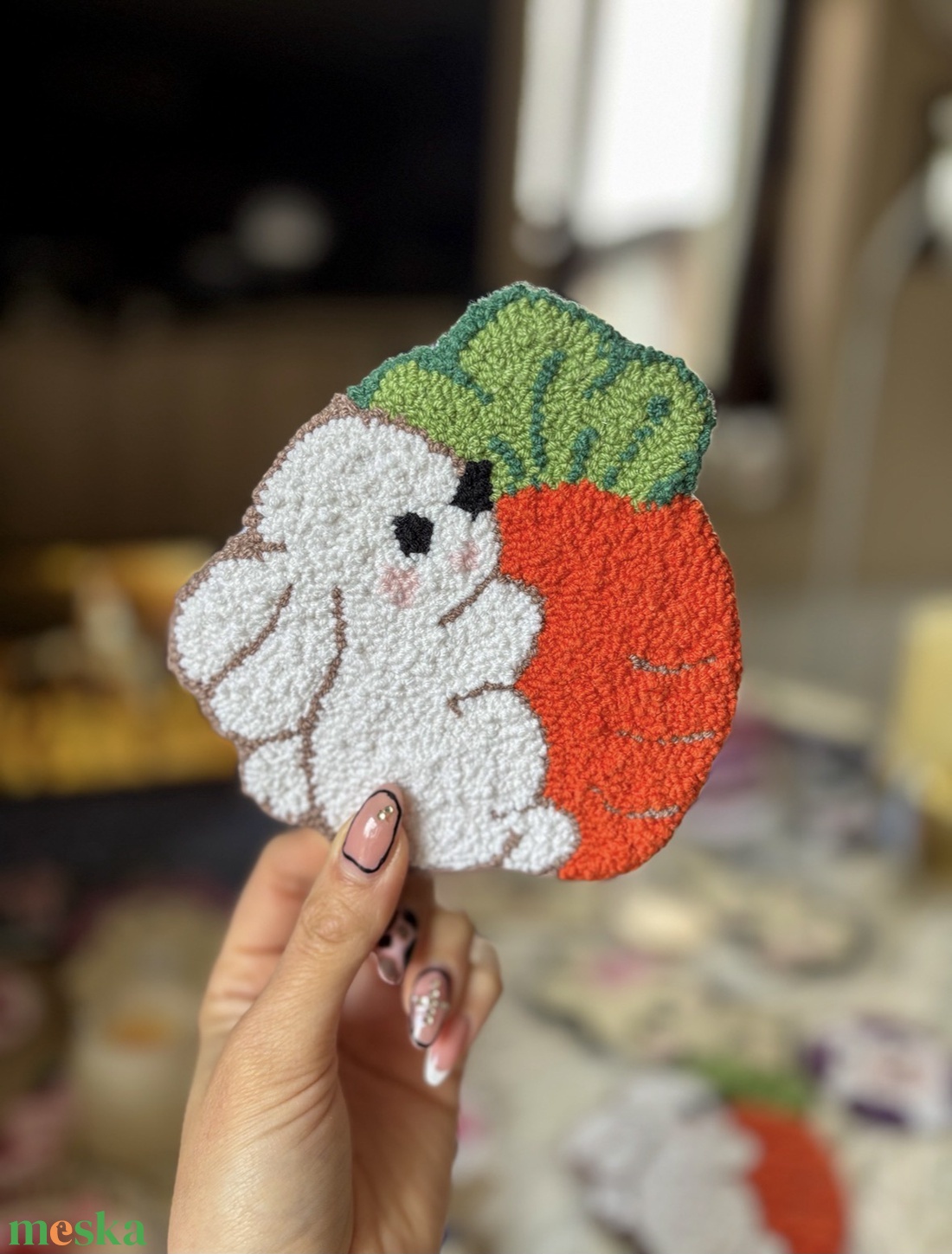 hímzett poháralátét, répás nyuszi - otthon & életmód - konyhafelszerelés, tálalás - tálalás - tányér- és poháralátét - Meska.hu