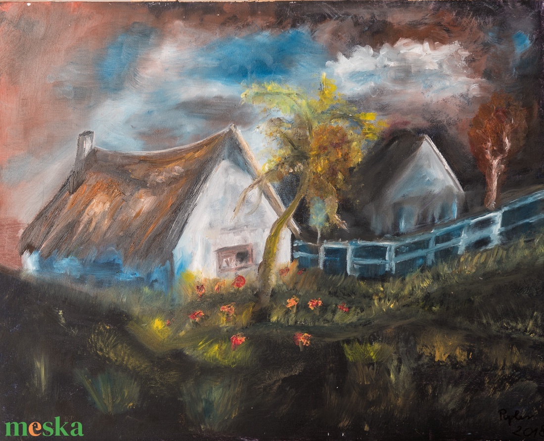 Tanyán (olajfestmény) - művészet - festmény - olajfestmény - Meska.hu