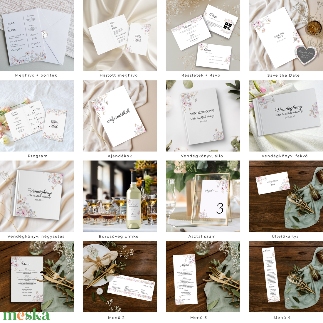 Esküvői meghívó digitális Canva prémium sablon csomag, Wildflower Collection - művészet - grafika & illusztráció - digitális - Meska.hu