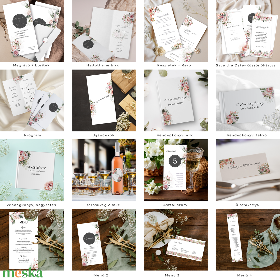 Esküvői meghívó digitális Canva prémium sablon csomag, Rose Elegance Collection - művészet - grafika & illusztráció - digitális - Meska.hu