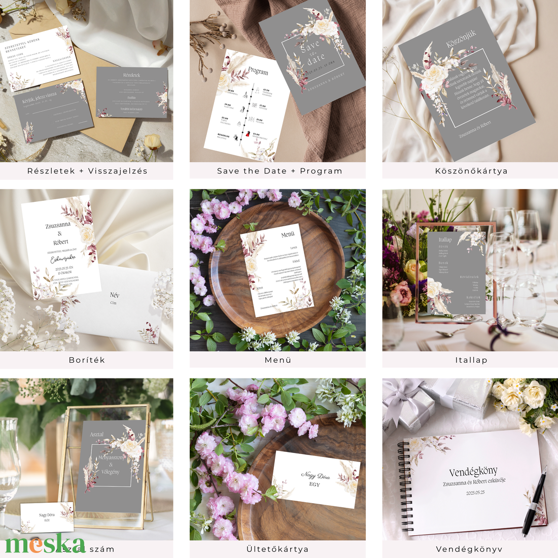 Esküvői meghívó digitális Canva alap sablon csomag, Natural Grace Collection - művészet - grafika & illusztráció - digitális - Meska.hu