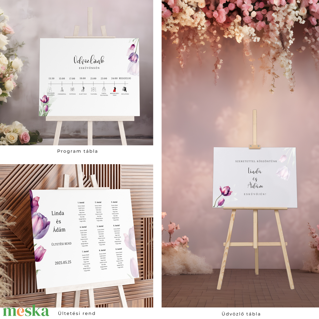 Esküvői meghívó digitális Canva alap sablon csomag, Purple Tulip Love Collection - művészet - grafika & illusztráció - digitális - Meska.hu