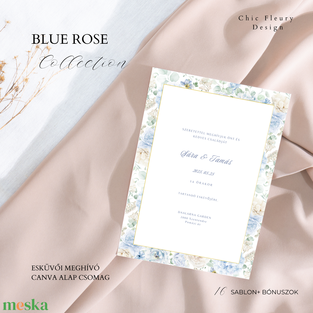 Esküvői meghívó digitális Canva alap sablon csomag, Blue Rose Collection - művészet - grafika & illusztráció - digitális - Meska.hu