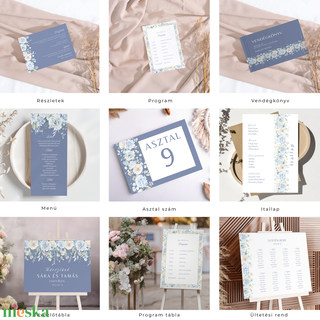 Esküvői meghívó digitális Canva alap sablon csomag, Blue Rose Collection - művészet - grafika & illusztráció - digitális - Meska.hu