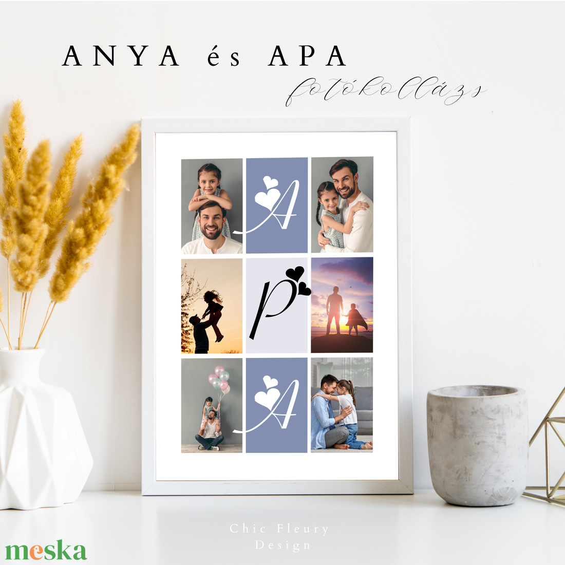 Anya és Apa fotókollázs digitális, nyomtatható Canva sablon poszter - művészet - grafika & illusztráció - digitális - Meska.hu