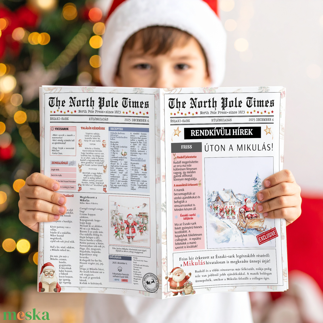 The North Pole Times Különkiadása, Mikulás Magazin, levél a Mikulástól, Jóság Oklevél letölthető Canva sablon - művészet - grafika & illusztráció - digitális - Meska.hu