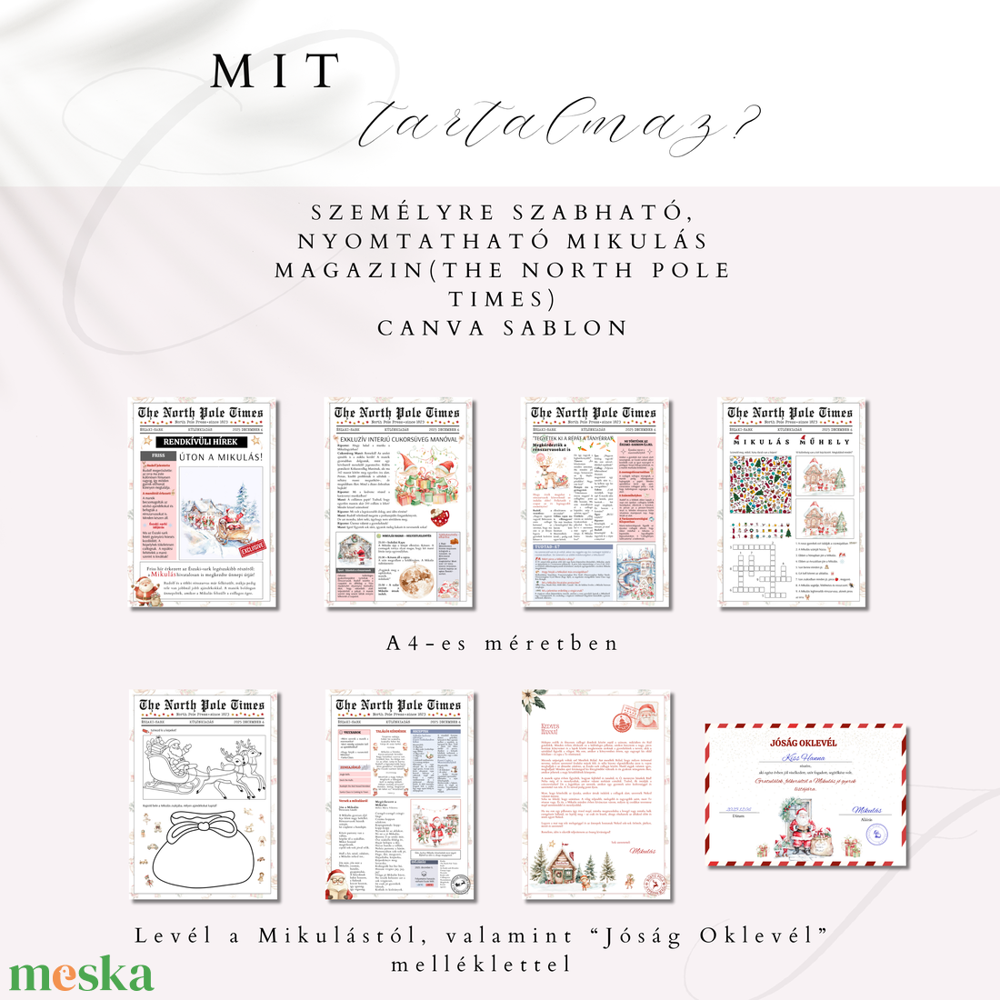 The North Pole Times Különkiadása, Mikulás Magazin, levél a Mikulástól, Jóság Oklevél letölthető Canva sablon - művészet - grafika & illusztráció - digitális - Meska.hu