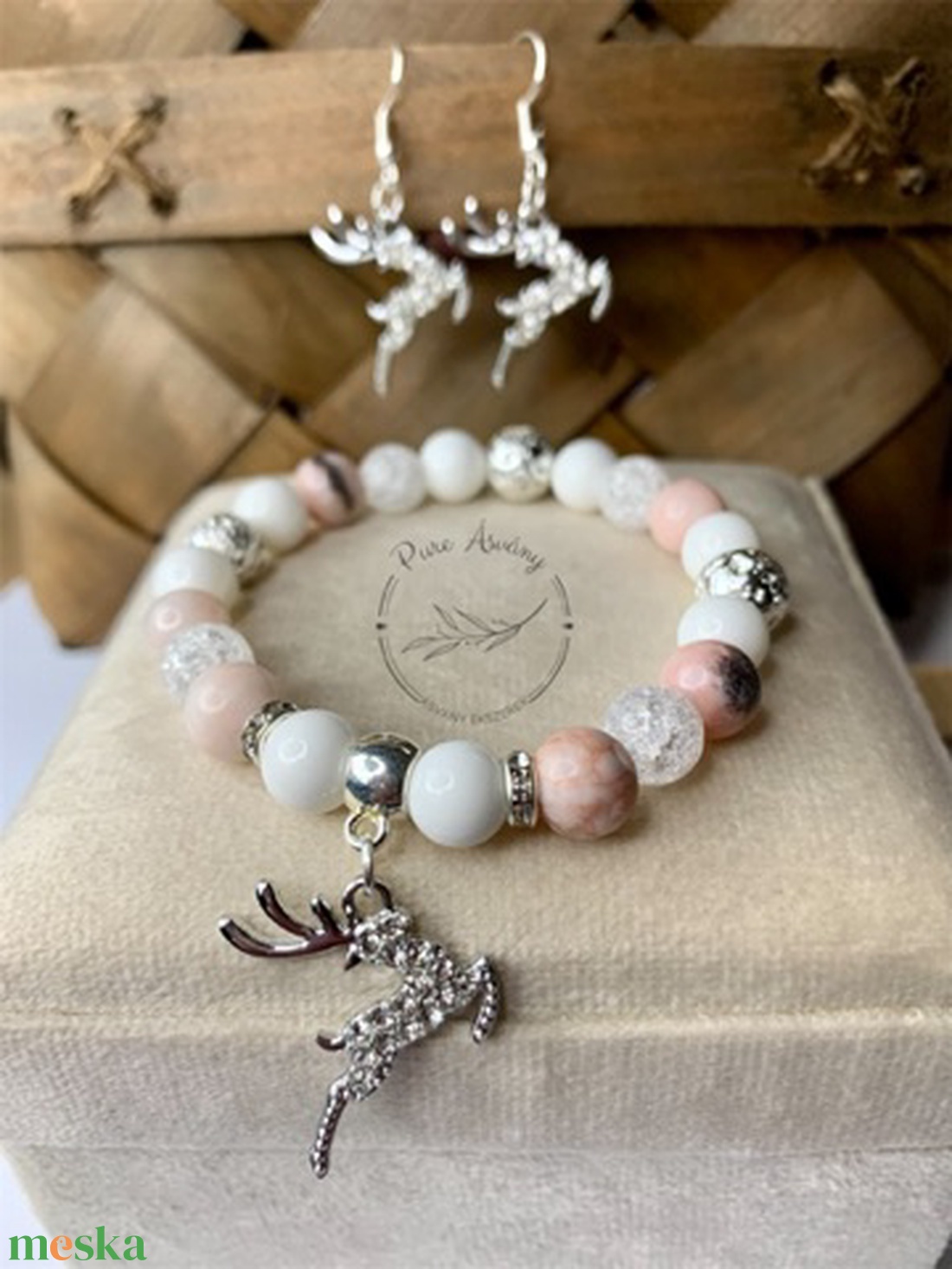 Pink zebra jáspis  Tejkvarc  Hegyikristály  Lávakő karkötő és fülbevaló szarvas medállal - ékszer - karkötő - ásványkarkötő - Meska.hu Pink zebra jáspis  Tejkvarc  Hegyikristály  Lávakő karkötő és fülbevaló szarvas medállal - ékszer - karkötő - ásványkarkötő - Meska.hu