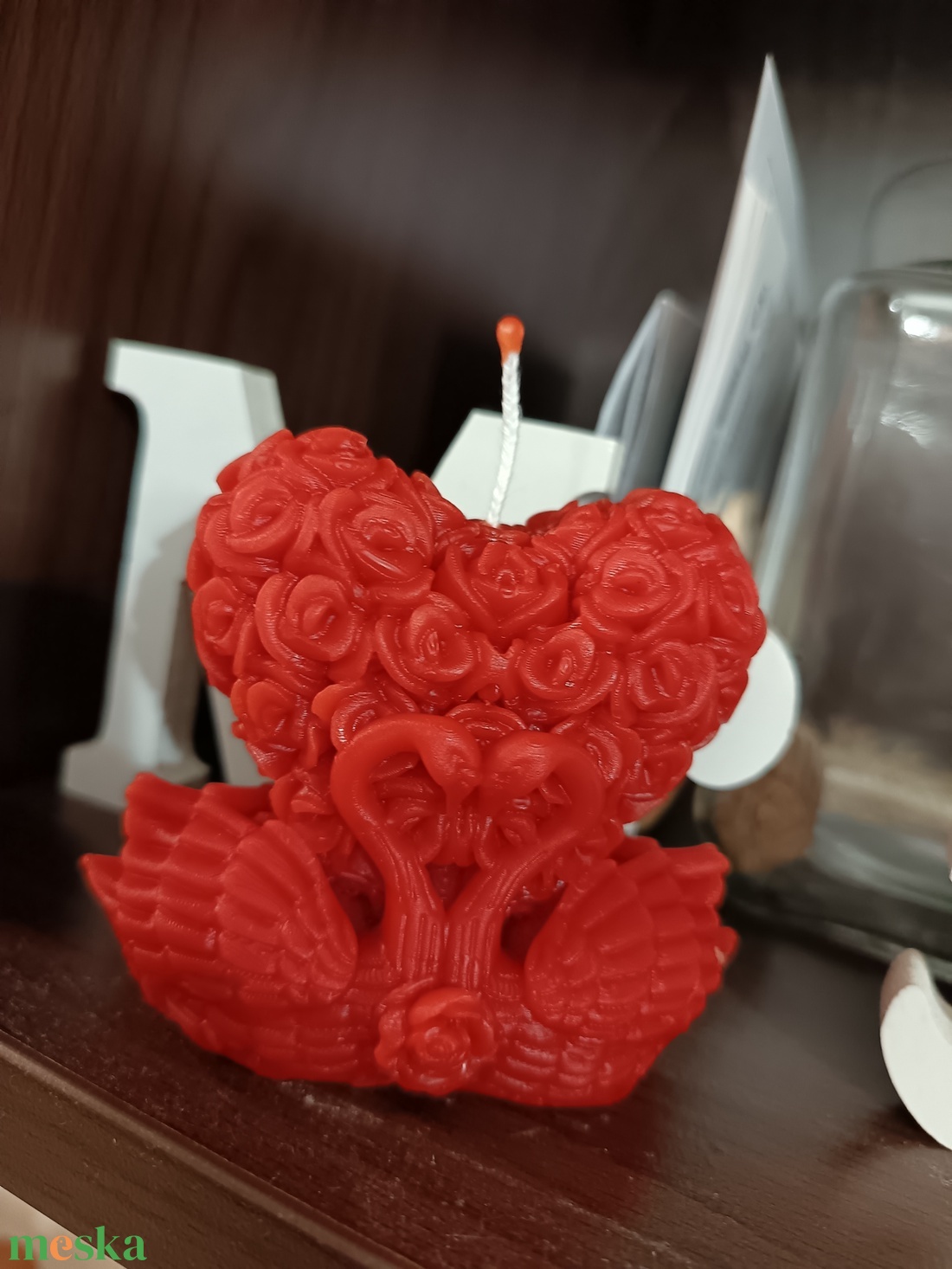 Dupla hattyús méhviasz gyertya szívvel - színezett - otthon & életmód - gyertya, illat, aroma - gyertya - Meska.hu