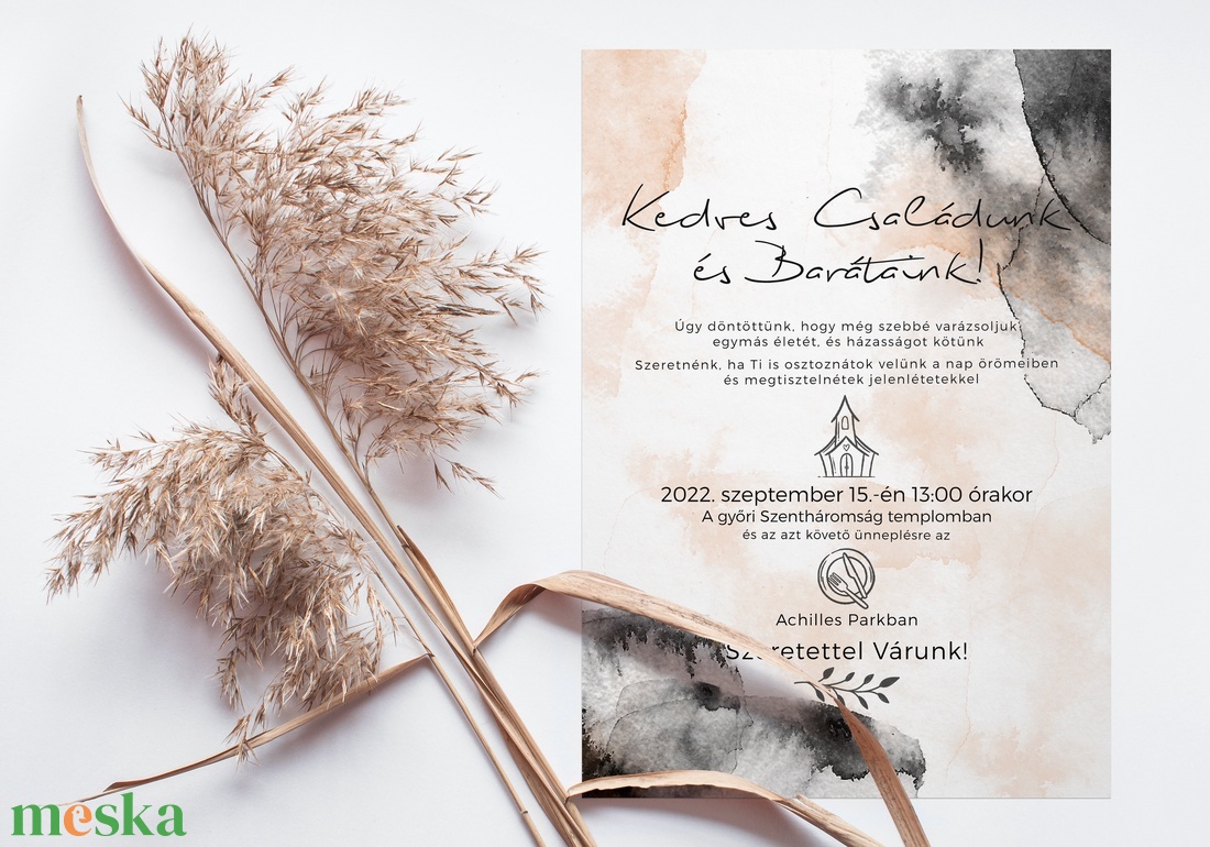 WATERCOLOR Esküvői Meghívó, Sárga Esküvői Meghívó, Tinta Esküvői Meghívó, Minimal Esküvői Meghívó - esküvő - meghívó & kártya - meghívó - Meska.hu