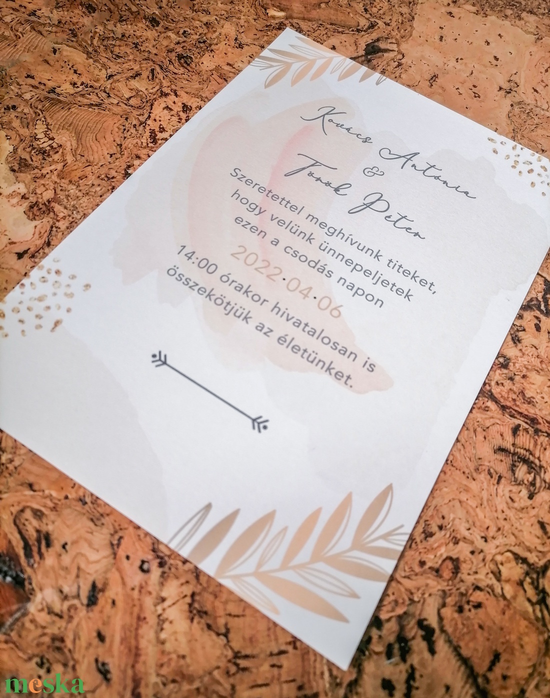 GOLDENPALM Esküvői Meghívó, Arany Esküvői Meghívó, Leveles Esküvői Meghívó, Minimal Esküvői Meghívó - esküvő - meghívó & kártya - meghívó - Meska.hu