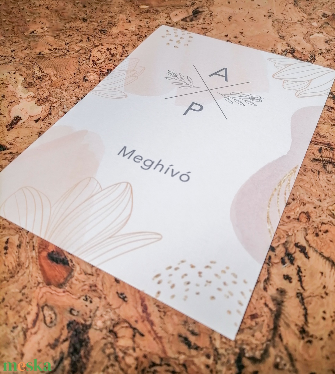 GOLDENPALM Esküvői Meghívó, Arany Esküvői Meghívó, Leveles Esküvői Meghívó, Minimal Esküvői Meghívó - esküvő - meghívó & kártya - meghívó - Meska.hu