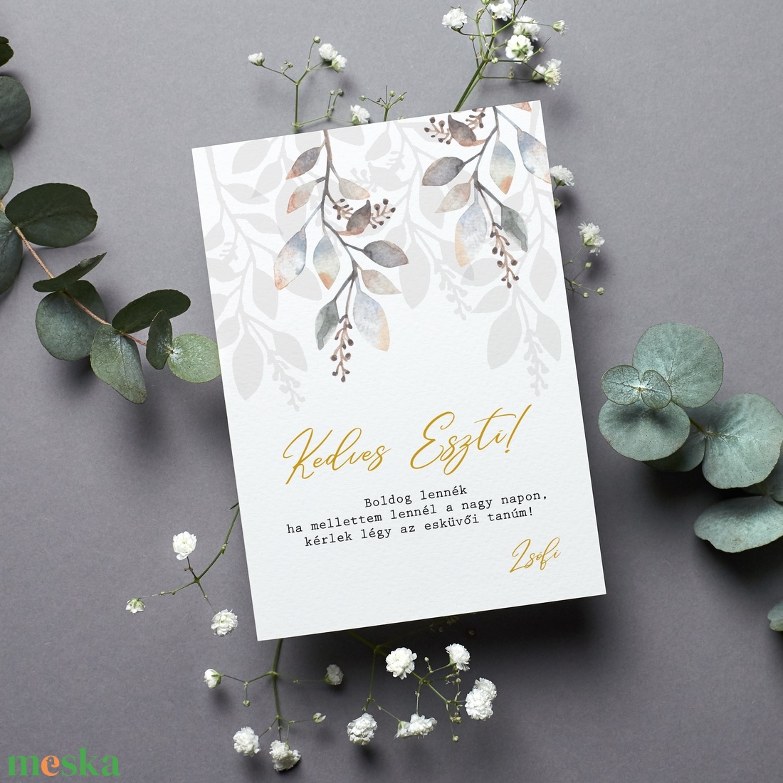 GREYLEAF Tanúfelkérő, Levél Tanúfelkérő, Szürke Tanúfelkérő, Arany Tanúfelkérő - esküvő - meghívó & kártya - menü - Meska.hu