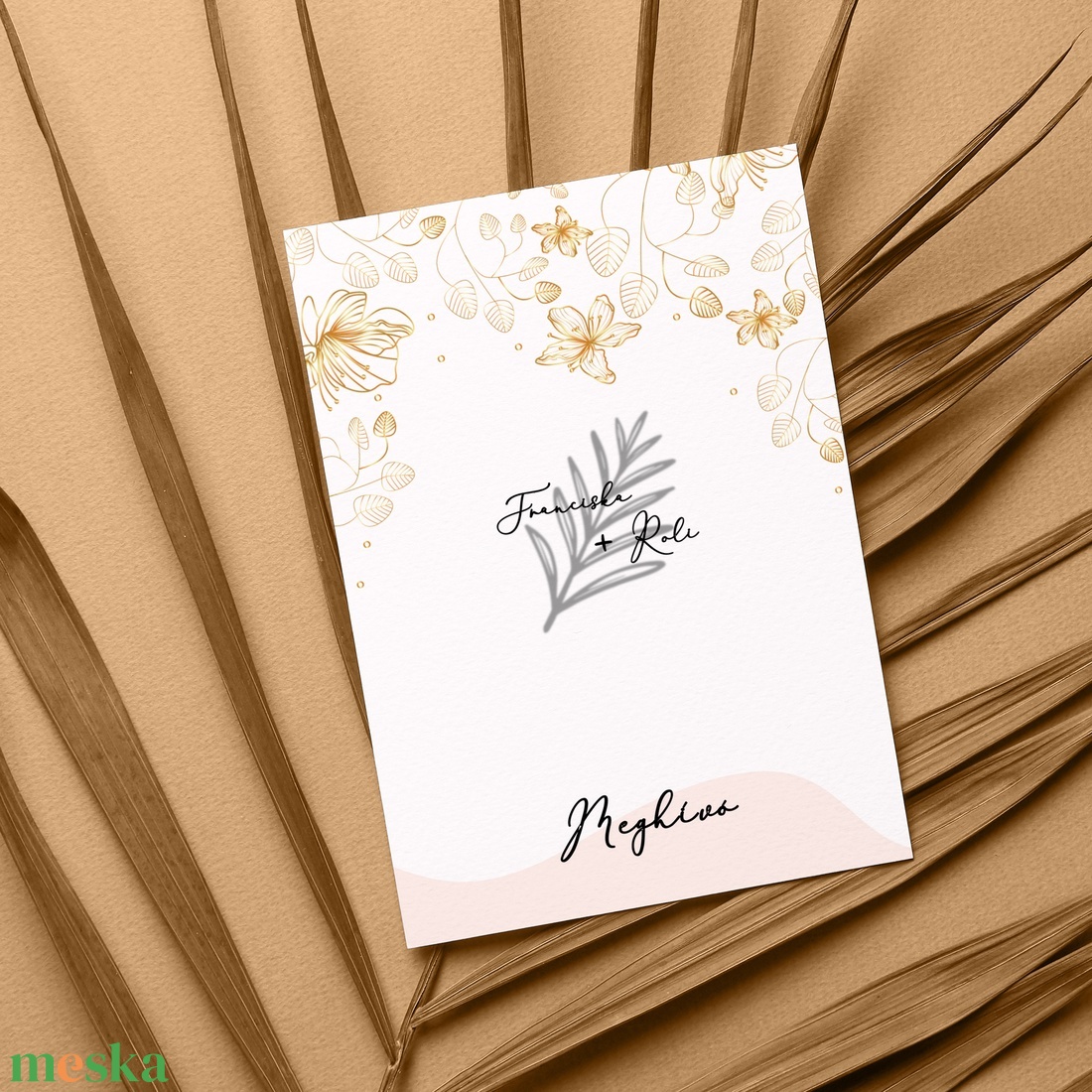 GOLDENLEAF Esküvői Meghívó, Arany Esküvői Meghívó, Leveles Esküvői Meghívó, Minimal Esküvői Meghívó - esküvő - meghívó & kártya - meghívó - Meska.hu