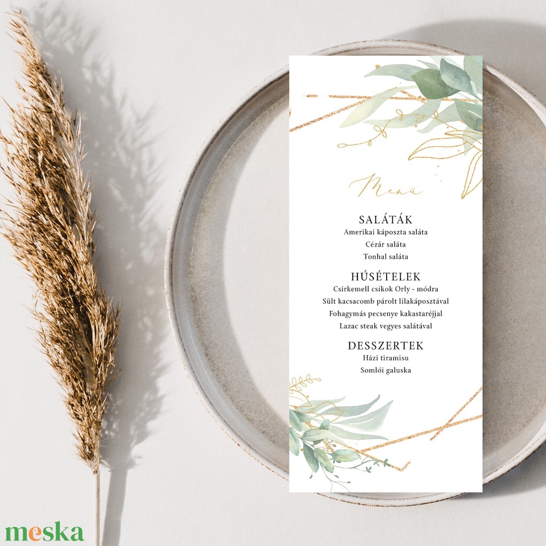 GREENLEAF Esküvői Menülap, Levelek Esküvői Menülap, Keretes Esküvői Menülap, Zöld Esküvői Menülap - esküvő - meghívó & kártya - menü - Meska.hu