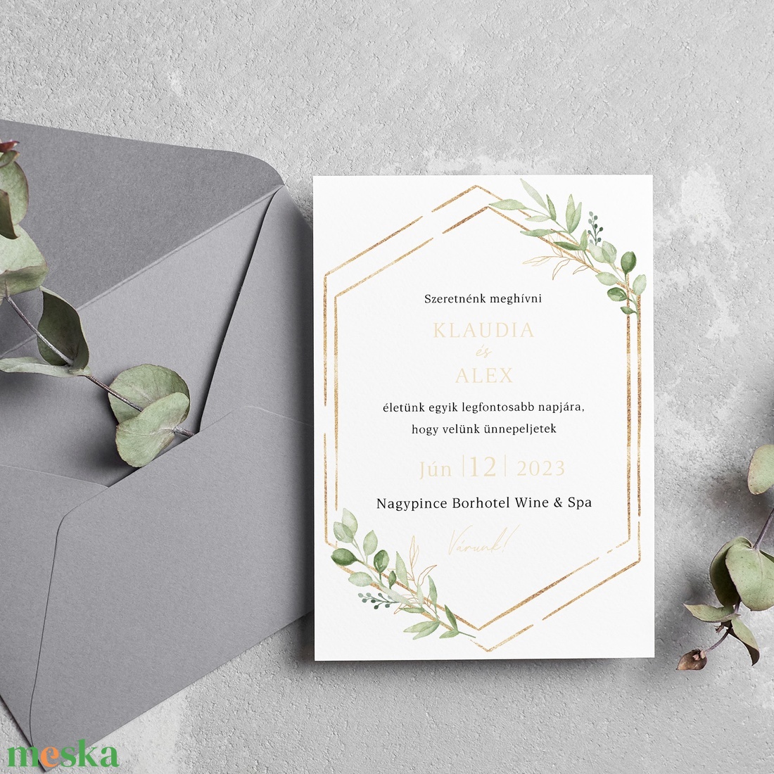 GREENLEAF Esküvői Meghívó, Zöld Esküvői Meghívó, Leveles Esküvői Meghívó, Minimal Esküvői Meghívó - esküvő - meghívó & kártya - meghívó - Meska.hu