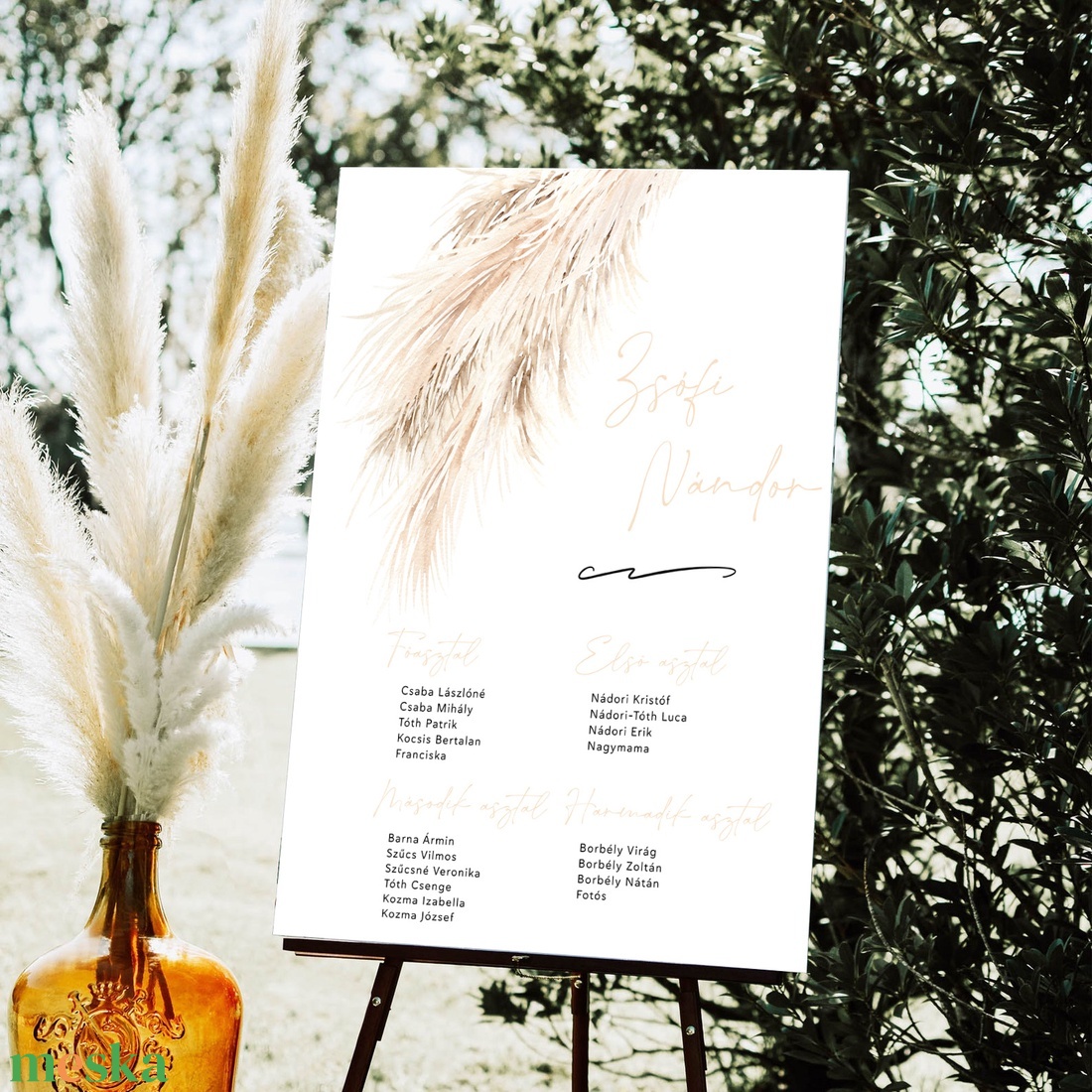 PAMPAS Esküvő Ültetési Rend, Levél Esküvő Ültetési Rend, Barna Esküvő Ültetési Rend - esküvő - meghívó & kártya - ültetési rend - Meska.hu