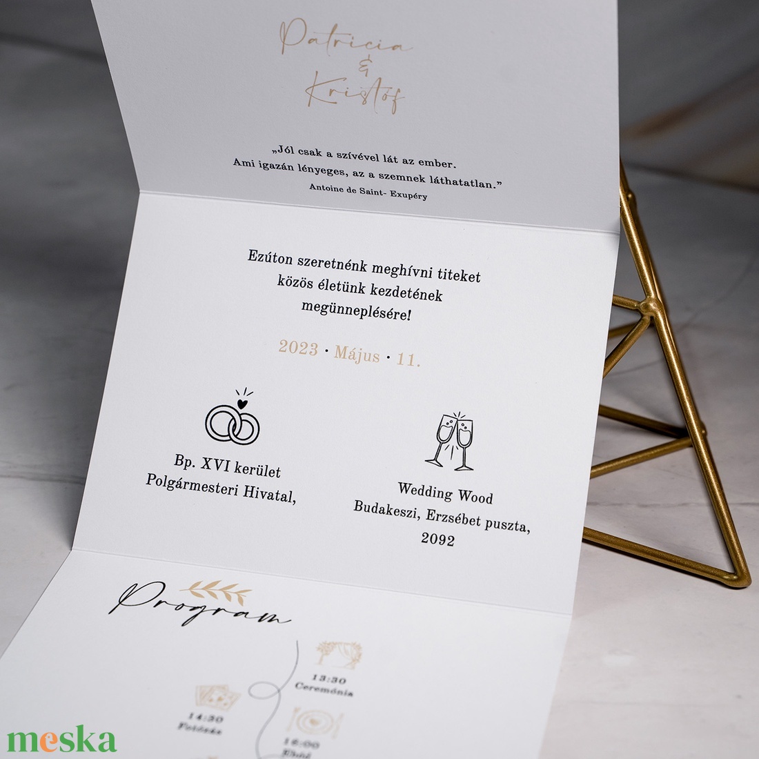 GOLDENLEAF Esküvő Meghívó, Mintás Esküvő Meghívó, Leveles Esküvő Meghívó, Minimal Esküvő Meghívó - esküvő - meghívó & kártya - meghívó - Meska.hu